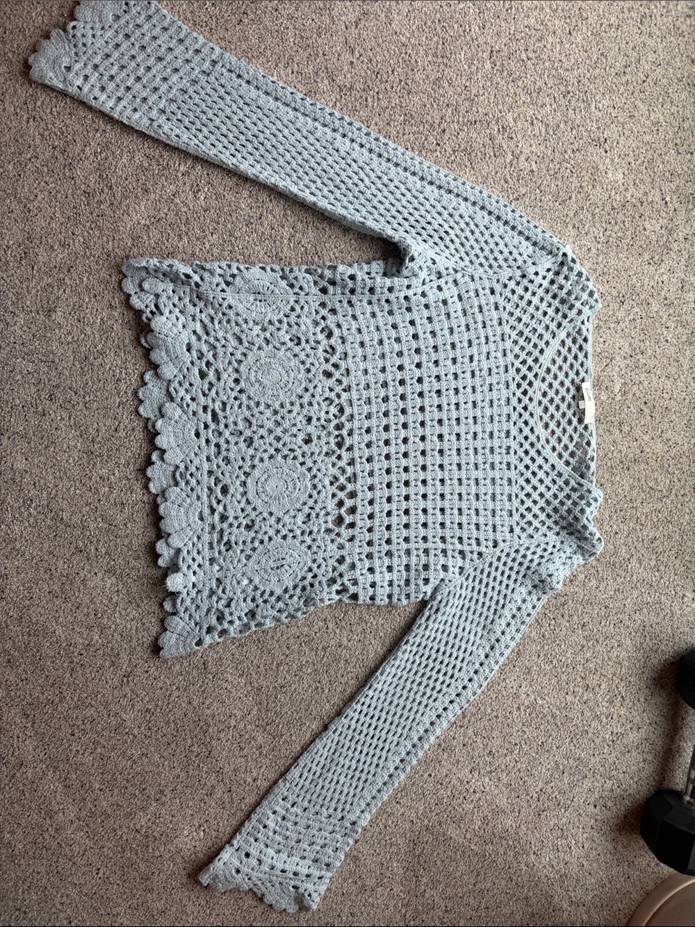 Women's Crochet Openwork Scoop Neck Sweater in Light Blue